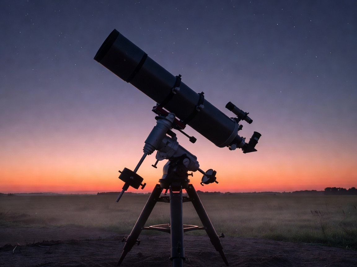 Reflector telescope set up on a stable mount at dusk